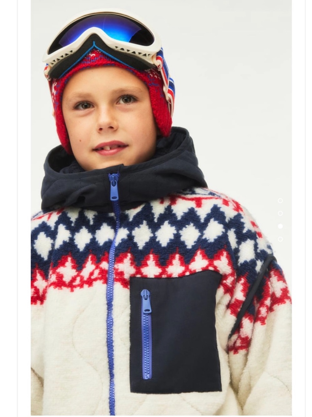 Zara Kids Contrast Hooded Fleece Zip Jacket - Cream, Navy & Red